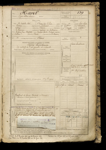 Harel, Eugène Alfred Arsène, né le 30 octobre 1876 à Saint-Martin-de-la-Lieue (Calvados), classe 1896, matricule n° 159, Bureau de recrutement d'Amiens