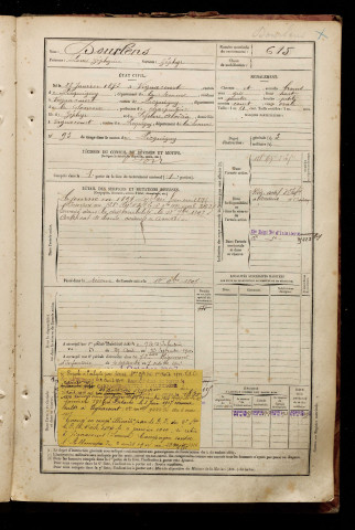 Dourlens, Louis Zéphyrin, né le 23 janvier 1873 à Vignacourt (Somme), classe 1893, matricule n° 615, Bureau de recrutement d'Amiens