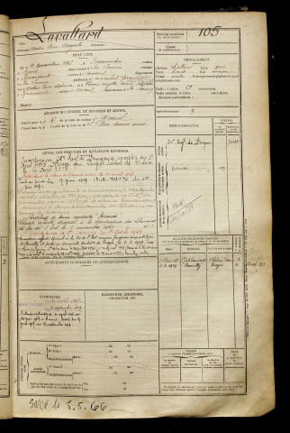 Lavallard, André Pierre Auguste, né le 11 novembre 1896 à Dommartin (Somme), classe 1916, matricule n° 105, Bureau de recrutement de Péronne