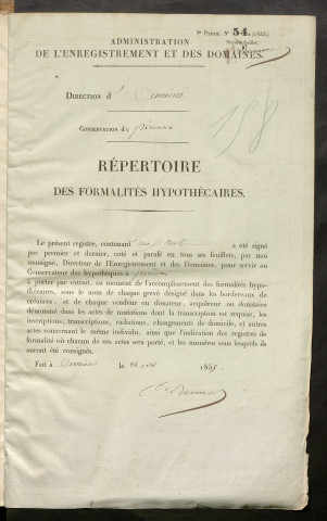 Répertoire des formalités hypothécaires, du 01/08/1855 au 22/12/1855, registre n° 158 (Péronne)