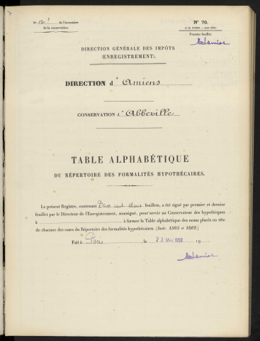 Table alphabétique du répertoire des formalités, de Tignier à Tirant, registre n° 130/3 (Abbeville)