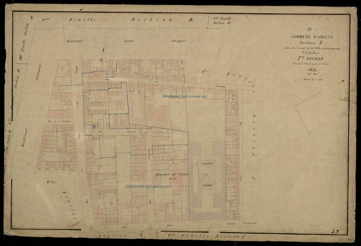 Plan du cadastre napoléonien - Amiens : ouest de la Ville intra-muros (L'), J7