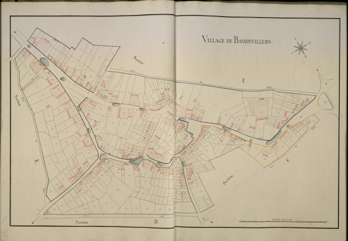 Plan du cadastre napoléonien - Bayonvillers : Village de Bayonvillers (Le), C, D, E et F