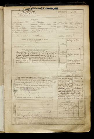 Bidart, Abel Nicolas, né le 25 mai 1883 à Bucquoy (Pas-de-Calais), classe 1903, matricule n° 615, Bureau de recrutement de Péronne
