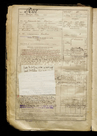 Petit, Georges Léon, né le 10 novembre 1882 à Doullens (Somme), classe 1902, matricule n° 22, Bureau de recrutement d'Abbeville