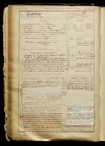 Tabary, Jules Théodore Désiré, né le 09 décembre 1883 à Solente (Oise), classe 1903, matricule n° 130, Bureau de recrutement de Péronne