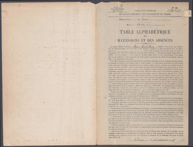 Table des successions et absences du bureau d'Abbeville