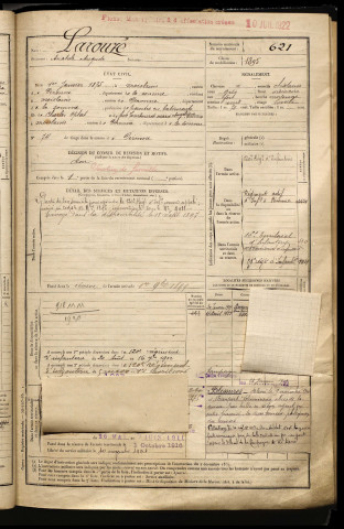 Larouzé, Anatole Auguste, né le 01 janvier 1875 à Moislains (Somme), classe 1895, matricule n° 621, Bureau de recrutement de Péronne