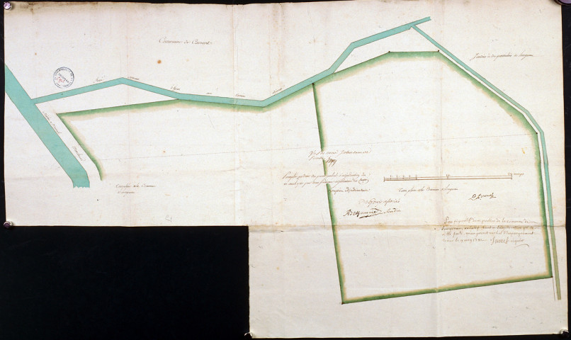 Plan figuratif d'une portion de la commune de Longueau, relatif tant à l'adjudication qui en a été faite, qu'au procès-verbal d'emparquement tenu le 9 mai 1781