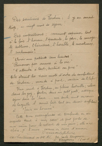 Témoignage de Lefèbvre, Marcel (Lieutenant) et correspondance avec Jacques Péricard