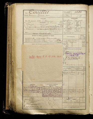 Couillet, Maurice Gérard, né le 23 août 1897 à Amiens (Somme), classe 1917, matricule n° 1286, Bureau de recrutement d'Amiens