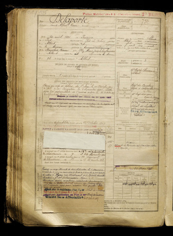 Delaporte, Louis Alfred Oscar, né le 25 août 1884 à Puisieux (Pas-de-Calais), classe 1904, matricule n° 756, Bureau de recrutement de Péronne