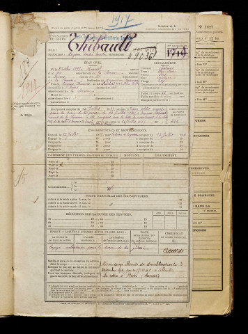 Dhibault, Eugène André Amédée, né le 08 octobre 1897 à Moreuil (Somme), classe 1917, matricule n° 272, Bureau de recrutement d'Amiens