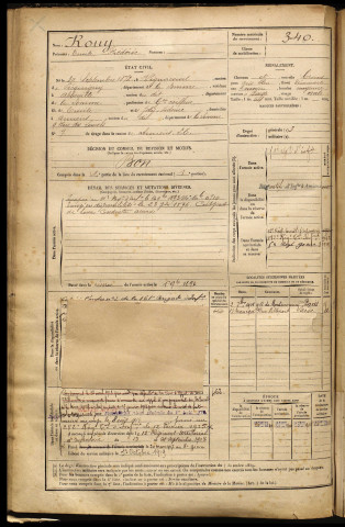 Rouy, Emile Frédéric, né le 30 septembre 1872 à Vignacourt (Somme), classe 1892, matricule n° 340, Bureau de recrutement d'Amiens