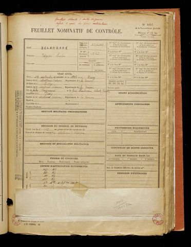 Delamarre, Edgar Lucien, né le 12 septembre 1897 à Pissy (Somme), classe 1917, matricule n° 119, Bureau de recrutement d'Amiens