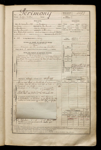 Périmony, Eugène Geoffroi, né le 12 novembre 1874 à Dompierre-sur-Authie (Somme), classe 1894, matricule n° 1093, Bureau de recrutement d'Abbeville