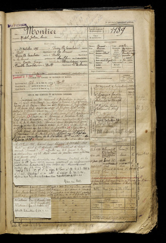 Montier, Michel Julien Louis, né le 21 octobre 1898 à Friville-Escarbotin (Somme), classe 1918, matricule n° 1139, Bureau de recrutement d'Abbeville