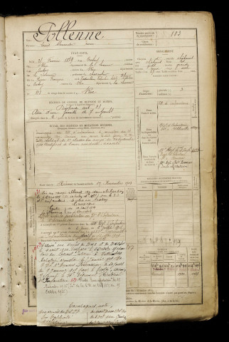 Pollenne, Louis Alexandre, né le 25 février 1879 à Crotoy (Le) (Somme), classe 1899, matricule n° 103, Bureau de recrutement d'Abbeville