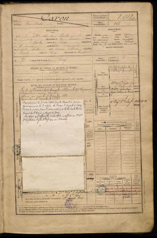 Caron, Henri Charles, né le 07 juillet 1867 à Chipilly (Somme), classe 1887, matricule n° 1012, Bureau de recrutement de Péronne