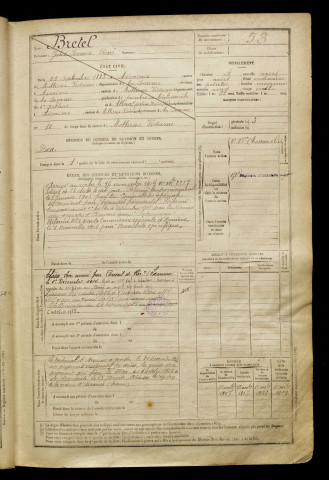 Bretel, Jules Firmin René, né le 25 septembre 1883 à Airaines (Somme), classe 1903, matricule n° 53, Bureau de recrutement d'Amiens