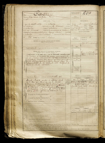 Cagny, Jules Louis Eugène, né le 20 septembre 1889 à Mailly-Maillet (Somme), classe 1909, matricule n° 204, Bureau de recrutement d'Abbeville