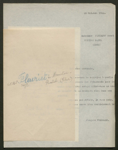 Témoignage de Fleuriet, Henri et correspondance avec Jacques Péricard