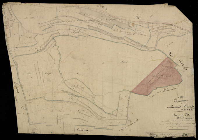 Plan du cadastre napoléonien - Oust-Marest (Marest-Ouste) : Bois d'Ouste (Le) ; Fond de Marest (Le), section B2 de Oust-Marest devenue section B unique d'Oust-Marest en 1870