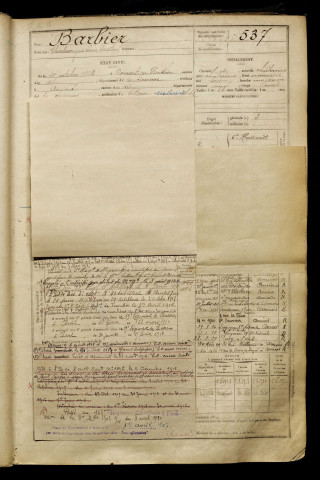 Barbier, Charlemagne Louis Constant, né le 10 octobre 1884 à Domart-en-Ponthieu (Somme), classe 1904, matricule n° 537, Bureau de recrutement d'Amiens
