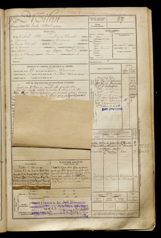 Milan, Anatole Emile Albert, né le 05 avril 1893 à Estrées-Mons (Somme), classe 1913, matricule n° 87, Bureau de recrutement de Péronne