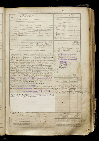 Alerbe, Maurice Martin, né le 25 janvier 1891 à Amiens (Somme), classe 1911, matricule n° 113, Bureau de recrutement d'Amiens