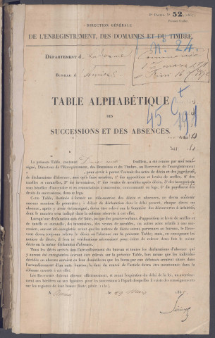 Table des successions et absences du bureau d'Amiens