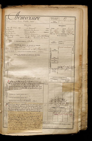 Demazure, Arsène Alcide Léopold, né le 16 août 1872 à Beauval (Somme), classe 1892, matricule n° 87, Bureau de recrutement d'Abbeville