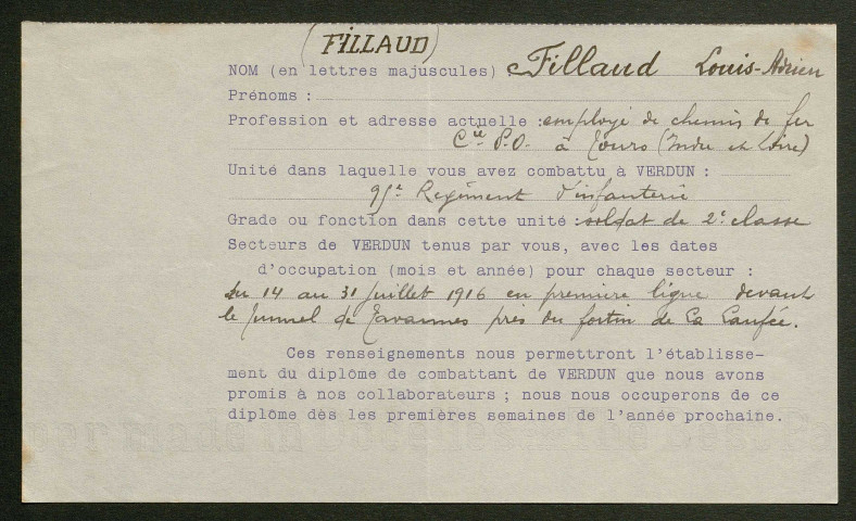 Témoignage de Fillaud, Louis et correspondance avec Jacques Péricard