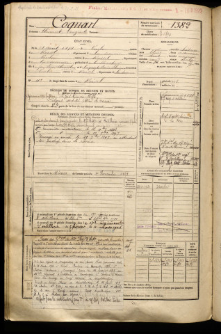 Coquart, Clément Auguste, né le 28 août 1874 à Nurlu (Somme), classe 1894, matricule n° 1382, Bureau de recrutement de Péronne