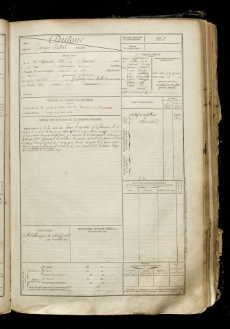 Dufour, Georges Hubert, né le 26 septembre 1891 à Amiens (Somme), classe 1911, matricule n° 161, Bureau de recrutement d'Amiens