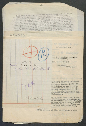 Témoignage de Corbisier de Termeer, J. (Commandant) et correspondance avec Jacques Péricard