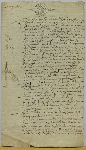 Etude de Me Paul Leclercq à Ault. Minutes de l'année 1677 (un seul acte daté du 17 mai)