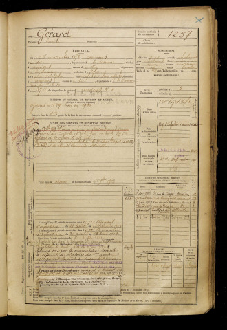 Gérard, Emile, né le 28 novembre 1878 à Amiens (Somme), classe 1898, matricule n° 1257, Bureau de recrutement d'Amiens
