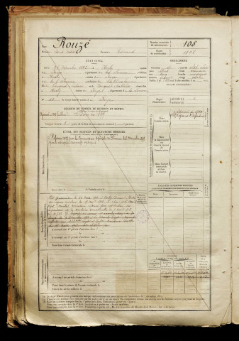 Rouzé, Louis Désiré, né le 25 décembre 1877 à Herly (Somme), classe 1897, matricule n° 108, Bureau de recrutement de Péronne