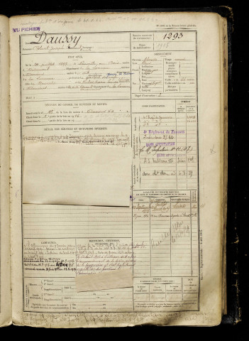 Daussy, Robert Joseph Laurent Emile, né le 24 juillet 1897 à Neuville-au-Bois (Somme), classe 1917, matricule n° 1293, Bureau de recrutement d'Amiens