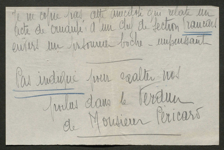 Témoignage de Cazaux, Th. (Abbé) et correspondance avec Jacques Péricard