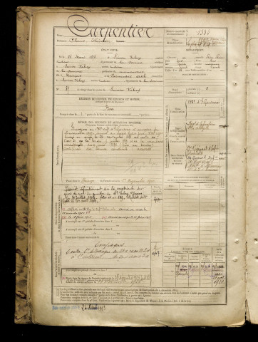 Carpentier, Clovis Théodore, né le 26 mars 1876 à Saint-Valery-sur-Somme (Somme), classe 1896, matricule n° 1334, Bureau de recrutement d'Abbeville