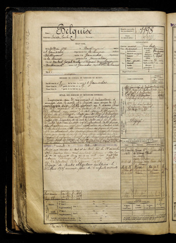 Belguise, Irénée Emile, né le 20 mai 1898 à Bouttencourt (Somme), classe 1918, matricule n° 1198, Bureau de recrutement d'Abbeville