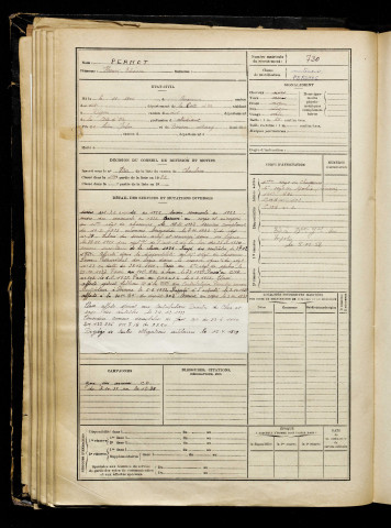 Pernot, Henri Etienne, né le 06 novembre 1901 à Bussières (Côte-d'Or), classe 1921, matricule n° 730, Bureau de recrutement de Péronne