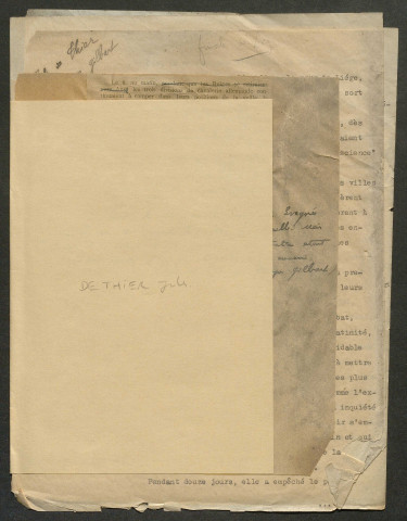 Témoignage de De Thier, Jules et correspondance avec Jacques Péricard