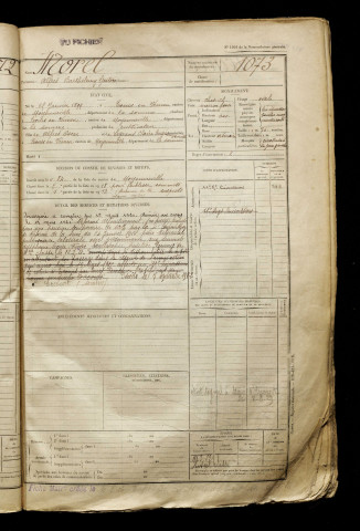 Morel, Alfred Barthélémy Gaston, né le 25 janvier 1899 à Tours-en-Vimeu (Somme), classe 1919, matricule n° 1073, Bureau de recrutement d'Abbeville