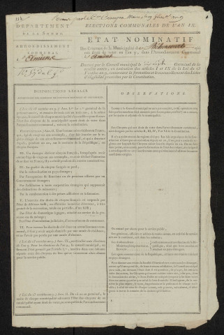 État nominatif des citoyens qui ont le droit de voter, an IX (germinal) : Béhencourt