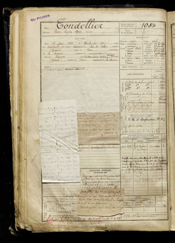 Tondellier, Pierre Eugène Alfred, né le 13 juin 1896 à Berck (Pas-de-Calais), classe 1916, matricule n° 1084, Bureau de recrutement d'Abbeville