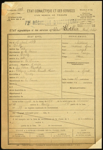 Lhotellier, Marcel Octave, né le 17 avril 1891 à Conty (Somme), classe 1911, matricule n° 39, Bureau de recrutement d'Amiens