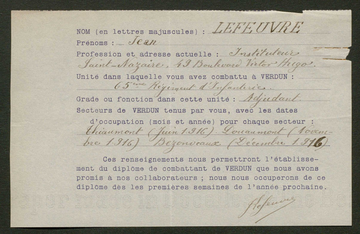 Témoignage de Lefeuvre, Jean et correspondance avec Jacques Péricard